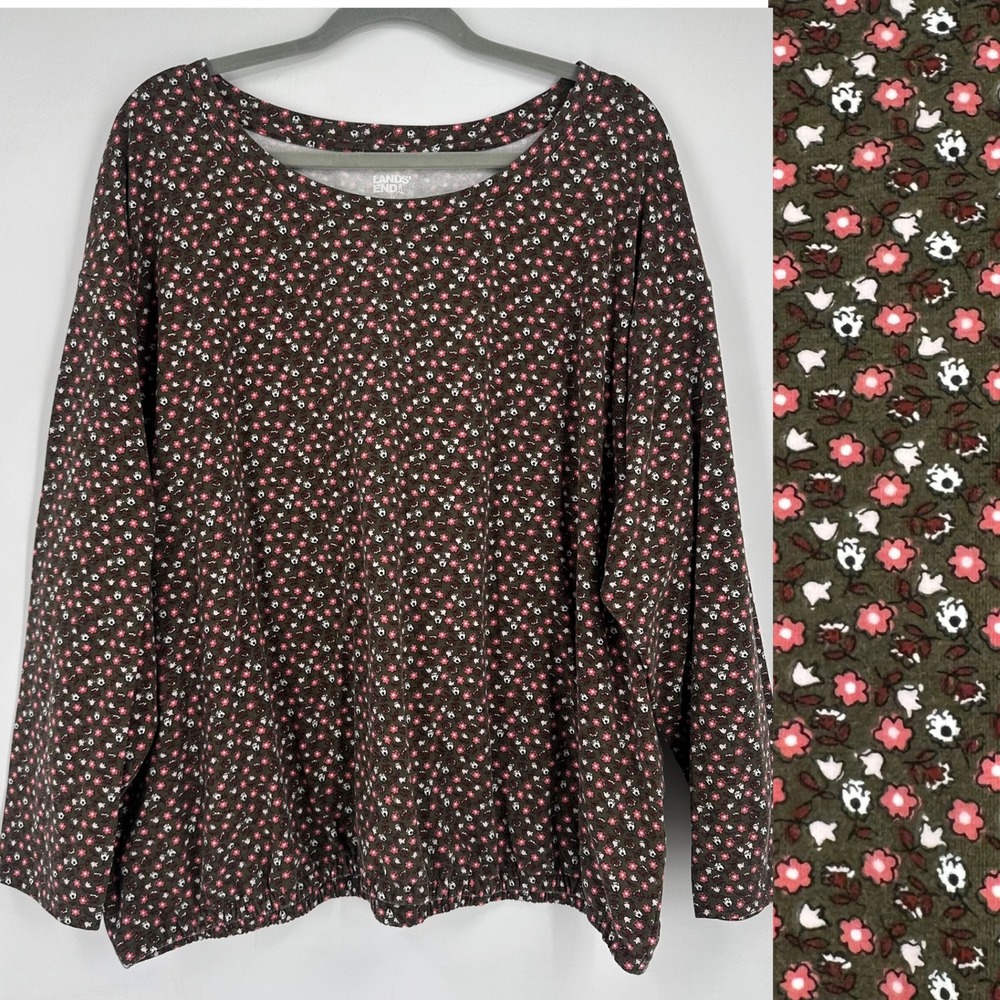 Lands' End Womens Floral Long Sleeve Top Plus Size 2X Relaxed Fit Cottagecore